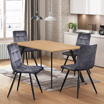 Jídelní stůl 120x80 BERGEN dub + 4 židle BERGEN šedý samet